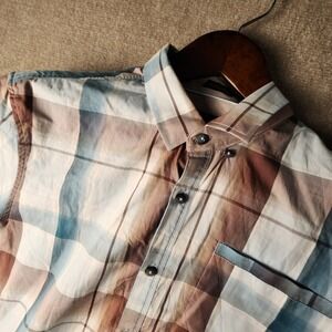 7 Diamonds Vintage Mens Plaid Short Sleeve Button Up Shirt Size L